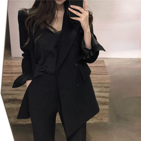 HziriP Chic Large Size Black 2023 Slim All Match Streetwear Women Autumn Office Lady Blazers Loose Casual Elegance Tops