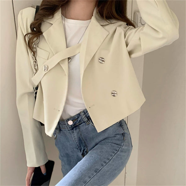 HziriP Korea All Match Women Slim Coats Normcore Chic Elegant Full Sleeves Spring Solid Casual Streetwear Blazers