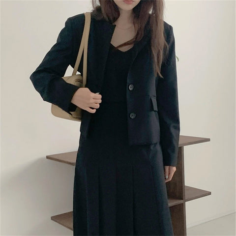 HziriP  Gentle Sweet Slim Suits Casual Solid Chic OL Blazers Autumn Lady High Waist A-line Skirts Two Pieces Sets