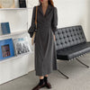 HziriP Notched Single Breasted Women Suit Dress Minimalist Autumn Dress Elegant OL Long Sleeve Solid Long Dresses Vestidos