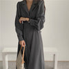 HziriP Notched Single Breasted Women Suit Dress Minimalist Autumn Dress Elegant OL Long Sleeve Solid Long Dresses Vestidos