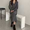 HziriP Notched Single Breasted Women Suit Dress Minimalist Autumn Dress Elegant OL Long Sleeve Solid Long Dresses Vestidos