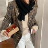 HziriP OL Elegant Vintage Thick Plaid Woolen Blazer Jacket Autumn Winter Minimalist Notched Women Blazers Loose Suit Coat