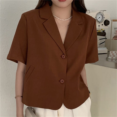 HziriP Outwear All Match 2022 Casual Elegant Femme Vintage OL Office Ladies Coats Retro Tops Short Sleeve Blazer Jackets