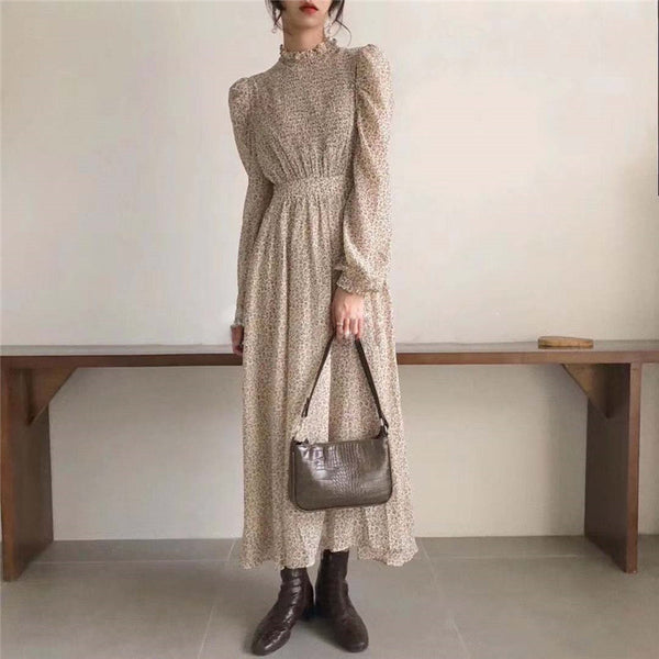 HziriP Palace Style Retro Chic 2022 Office Lady Elegant Print A-Line Floral Gentle Full-Sleeved Waist-Controlled Long Dresses