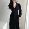 HziriP Solid Minimalist Maxi Dress women 2022 Autumn Dress Elegant OL V-neck Long Sleeve Dresses Female Vestidos