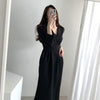 HziriP Solid Minimalist Maxi Dress women 2022 Autumn Dress Elegant OL V-neck Long Sleeve Dresses Female Vestidos