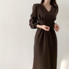 HziriP Solid Minimalist Maxi Dress women 2022 Autumn Dress Elegant OL V-neck Long Sleeve Dresses Female Vestidos