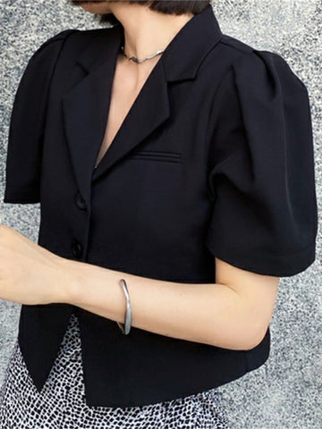 HziriP Streetwear High Waist Summer OL 2023 Elegance Solid Vintage Short Sleeves Coats Femme All-Match Blazers