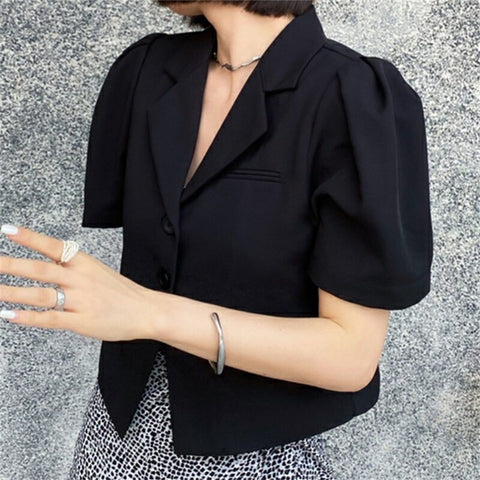 HziriP Streetwear Plus Size High Waist Summer OL 2022 Elegance Solid Vintage Short Sleeves Coats Femme All-Match Blazers