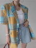 HziriP Summer Plaid Women Coats Stylish Oversize Office Lady Work Wear Slim High Street Short Sleeve Casual Jackets