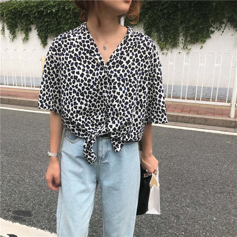Women Blouses 2022 Summer Loose Turn-down Collar Casual Vacation Leopard Shirt Women Tops Shirts Blusas Camisas Mujer