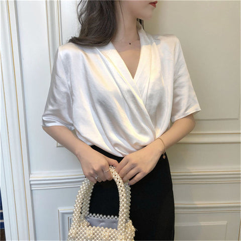 New Women Solid White Office Work Shirts Female Elegant High Quality Silk Satin Long Sleeve Loose Party Blouse Tops