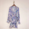 I ~ r2022 early spring summer halo dyed lace printed Lantern Sleeve Ruffle deep V-Neck long sleeve dress 21155