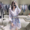 I ~ r2022 early spring summer halo dyed lace printed Lantern Sleeve Ruffle deep V-Neck long sleeve dress 21155