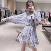 I ~ r2022 early spring summer halo dyed lace printed Lantern Sleeve Ruffle deep V-Neck long sleeve dress 21155
