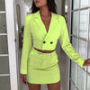 IAMHOTTY Elegant Women Suits Office Sets Skirt Green Casual Office Uniform Women Mini Skirt And Long Sleeve Blazer Sets