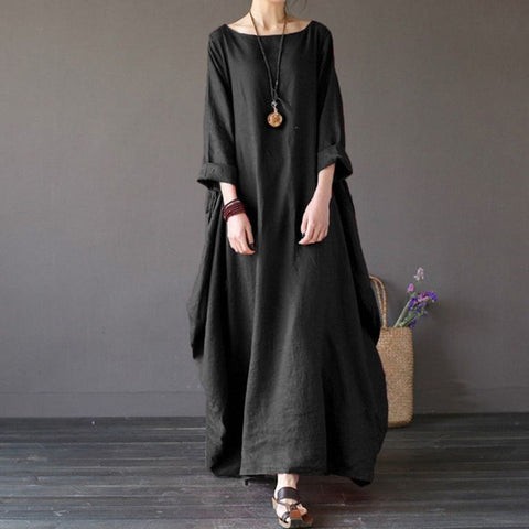 [IASK] Summer Plus Size Dresses Women 4xl 5xl Loose big size Dress O-neck White Boho Shirt Dress Long Sleeve Maxi Robe
