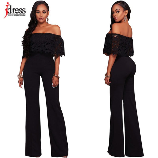 IDress Casual Slash Neck Women Jumpsuit Off The Shoulder Top Long Loose Pants Ladies Romper Overalls for Women Body Feminino