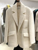 IEQJ Women's Blazer Tailoring 2023 Autumn Long Sleeve Notched Solid Colour Loose Pockets Woolen Suit Jacket 3W6450