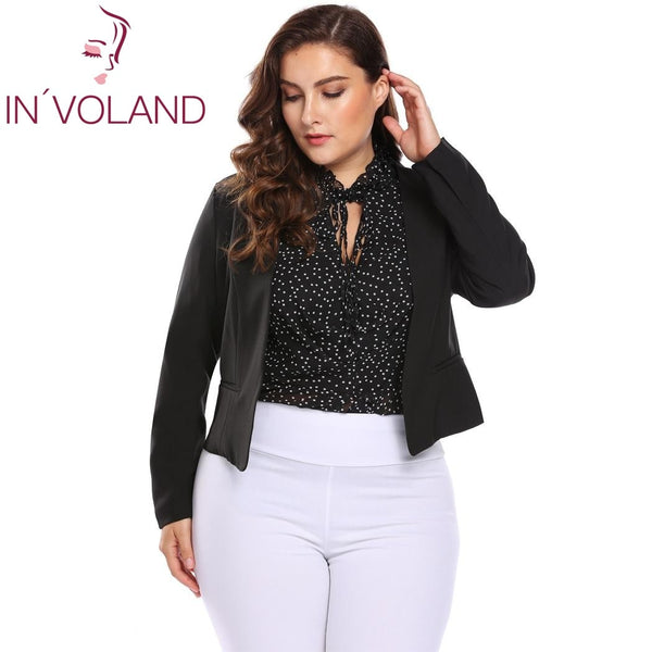 IN'VOLAND Large Size L-4XL Women Blazer Coat Autumn Spring Casual Open Front Long Sleeve Solid Slim Large Jacket Suit Big Size