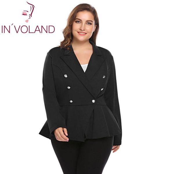 IN'VOLAND Plus Size Women Blazer Suit XL-5XL Autumn Winter Casual Lapel Long Sleeve One Button Large Outwear Jacket Big Size