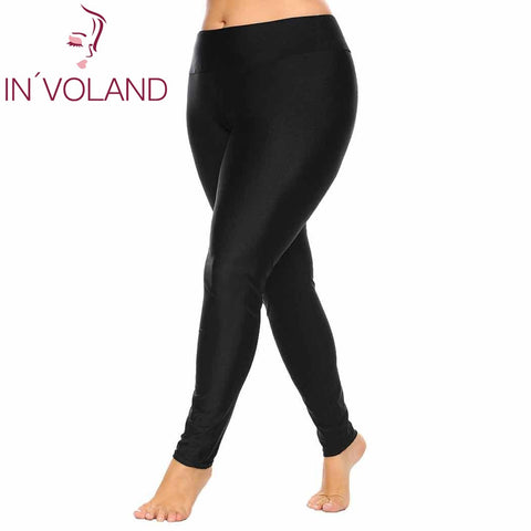 IN'VOLAND Plus Size XL-4XL Women Legging Fold Over Waist Stretch Elastic Large Legging Ladies Trousers Fitness Pant Big Size