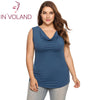 IN'VOLAND Women T-Shirts Tops Summer Plus Size Fashion Draped Neck Sleeveless Solid Ladies Tank Tshirt Female Tees Oversized 5XL