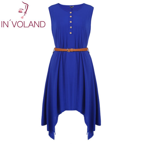 IN'VOLAND Women's Dress Plus Size Sleeveless Button Irregular Casual Loose High Waist Tunic Ladies Dresses with Belt Oversized