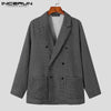 INCERUN Casual Men's Check All-match Suits Loose Buttons Gray&Black Party Nightclub Check Double-breasted Blazer S-5XL Tops 2022