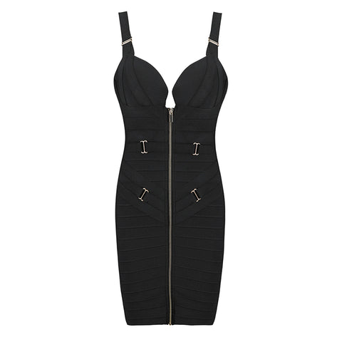 INDRSESME V-Neck Strapless Bandage Dress For Women Metal Spaghetti Strap Zipper In Front Club Dress 2022 Vestidos Fashion