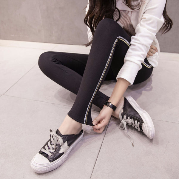 Large Size S-5XL Slim Cotton Women Leggings Side Letter Webbing Casual Legging Pencil Pant Plump Female Clothing