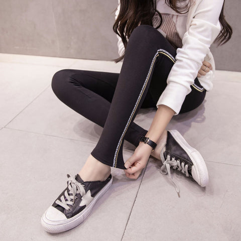 Large Size S-5XL Slim Cotton Women Leggings Side Letter Webbing Casual Legging Pencil Pant Plump Female Clothing