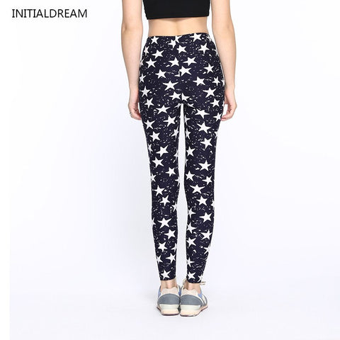 Women Large Size Leggings High Waist Stars Graffiti Print Skinny Leggins Milk Thin Stretch Legging Pants Female