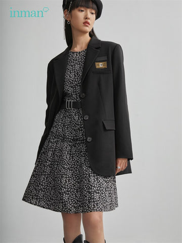 INMAN Autumn Winter Women's Suit Vintage Preppy Style Loose Casual Retro Small Leather Card Decoration Neat Female Blazer