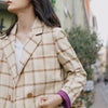 INMAN Spring Autumn Elegnat Casual Retro Style Plaid Pattern Double Breast Button Long Sleeve Blazer