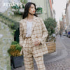 INMAN Spring Autumn Elegnat Casual Retro Style Plaid Pattern Double Breast Button Long Sleeve Blazer