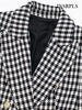 INSRPLS Women Double Breasted Houndstooth Blazer Coat Vintage Long Sleeve Flap Pockets Female Outerwear Chic Vestes
