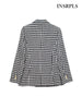 INSRPLS Women Double Breasted Houndstooth Blazer Coat Vintage Long Sleeve Flap Pockets Female Outerwear Chic Vestes