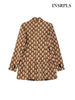 INSRPLS Women Double Breasted Printed Blazer Coat Vintage Long Sleeve Flap Pockets Female Outerwear Chic Veste Femme