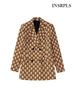 INSRPLS Women Double Breasted Printed Blazer Coat Vintage Long Sleeve Flap Pockets Female Outerwear Chic Veste Femme
