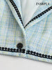 INSRPLS Women Patchwork Tweed Cropped Blazer Coat Vintage Long Sleeve Front Button Female Outerwear Chic Veste Femme