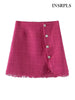 INSRPLS Women With Frayed Tassel Tweed Cropped Blazer Coat And High Waist Mini Skirt Female Two Piece Sets Mujer