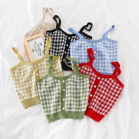 ITOOLIN 2022 Summer Camis Women Cute Plaid Tank Crop Top Corset Knitted Female Cottagecore Stretchy Camisole Soft Girls Bustier