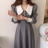 ITOOLIN Chic Autumn Long Sleeve Plaid Dress Vintage Women Belt High Waist Turn Down Collar Female Maxi Long Dresses 2022 Lady