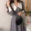ITOOLIN Chic Autumn Long Sleeve Plaid Dress Vintage Women Belt High Waist Turn Down Collar Female Maxi Long Dresses 2022 Lady