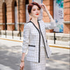 IZICFLY Style Autumn Winter White Plaid 2 Piece Set Women Uniform Designs Skirt Suit With Blazer Business Office Work Wear