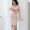 IZICFLY Summer Style 2 Piece Business Suit Women Uniform Elegant Lady Pink Work Wear Blazer Set With Skirt-Include Belt