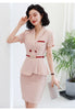 IZICFLY Summer Style 2 Piece Business Suit Women Uniform Elegant Lady Pink Work Wear Blazer Set With Skirt-Include Belt