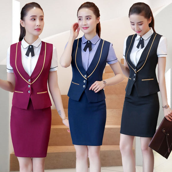 IZICFLY Vest Waistcoat Reception Ktv Hotel Restaurant Waitress Uniform front desk Uniform Lady Formal Skirt Suit Work Wear